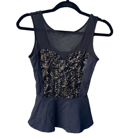 Bebe sequin & mesh sweetheart peplum tank - Picture 1 of 5